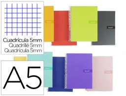 Cuaderno espiral Liderpapel Crafty A5 tapa extradura 80h 90g c/5mm. colores surtidos